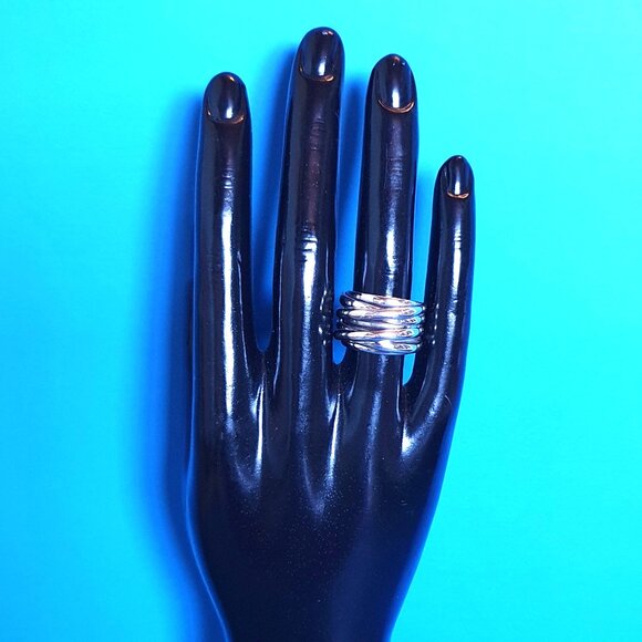 Chunky Vintage Sterling Silver Multi-Banded Interlocking Modernist Ring - Picture 4 of 15